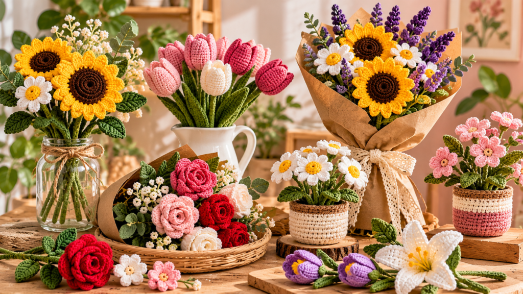 Crochet flowers and bouquets