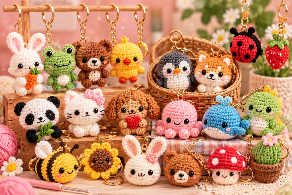 Crochet mini keychains and plushies