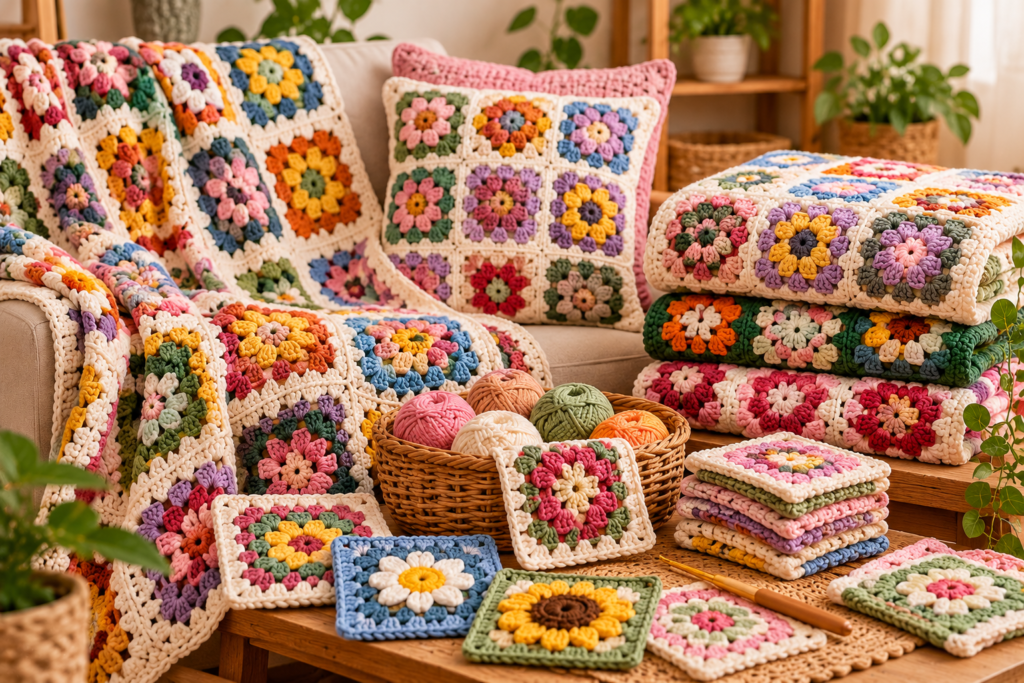 Crochet granny squares and blankets